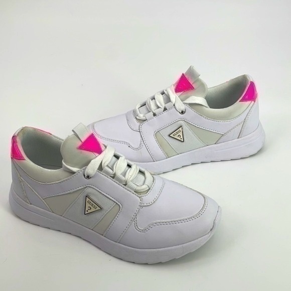 UEC Guess white low top sneakers with neon pink detail size 7 no box